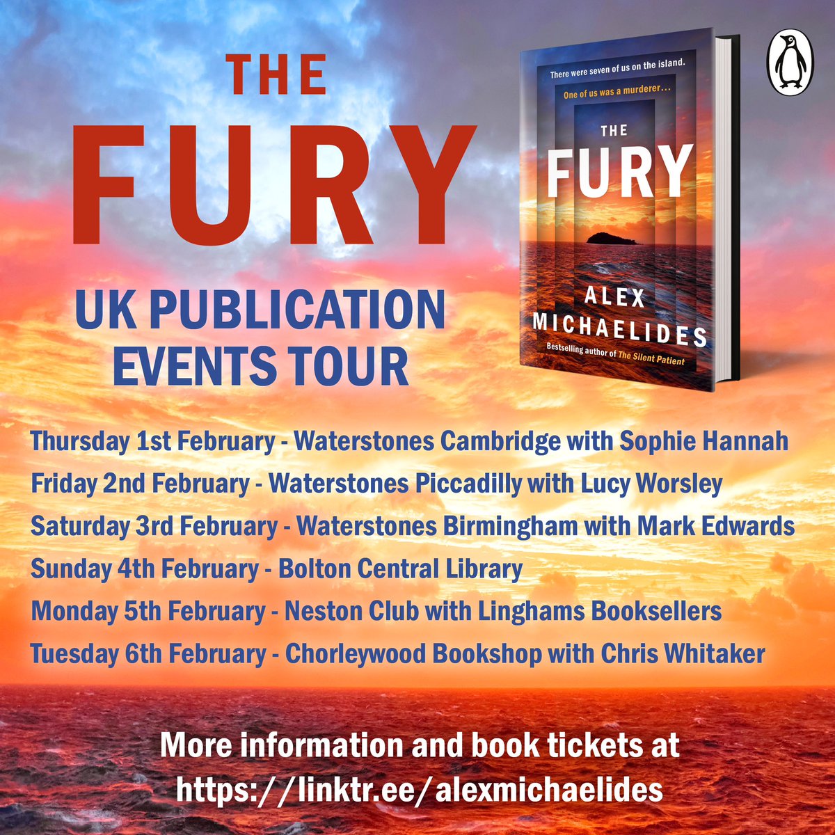 Here are the dates of my UK events, where I’ll be in conversation with @sophiehannahCB1, @mredwards, @WhittyAuthor, @Lucy_Worsley, among others. I’m excited to meet readers and booksellers in the UK! You can get tickets at linktr.ee/alexmichaelides
