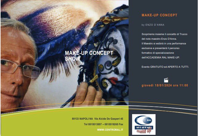 PardoGiuseppe's tweet photo. 🎬giovedì 18 gennaio, dalle ore 11 alle 13
🧑🏫maestro Enzo D'Anna
E' l'evento GRATUITO ed APERTO A TUTTI,
#unascuoladiidee #scuolacentroral #makeup #makeupshow #viso #wedding #trucco #formazione #formazioneprofessionale #napoli
Una Scuola di Idee
https://t.co/fOu0gBfpWA https://t.co/gFOIvXQ9QW