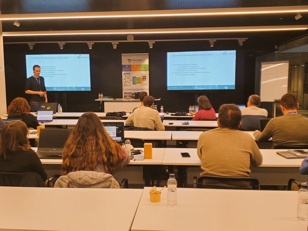 eFlows4HPC's tweet photo. G.Weiss from @HLRS_HPC presents how #worflows were developed at @EXCELLERAT_CoE #HPC https://t.co/B1kbKf2YF8