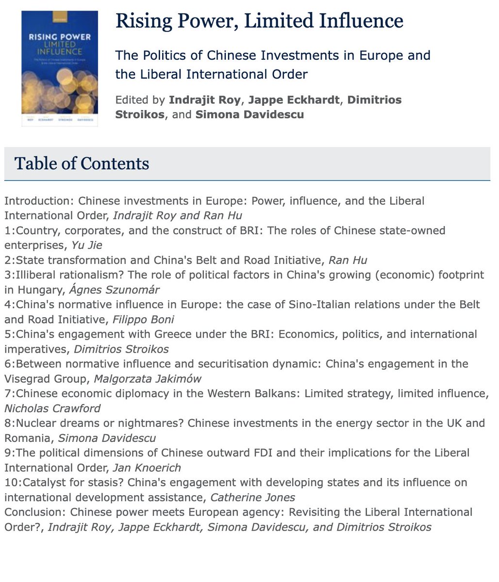 Worried of #China's growing footprint? Want to know more abt extent & limits of its influence? 

ONE MONTH TO GO: our #OpenAccess @OxUniPress book on #Chinese #investments in #Europe.

Ft. @Yu_JieC @kenranhu @FilippoBoni1 @DStroikos @janknoerich & ors.

global.oup.com/academic/produ…