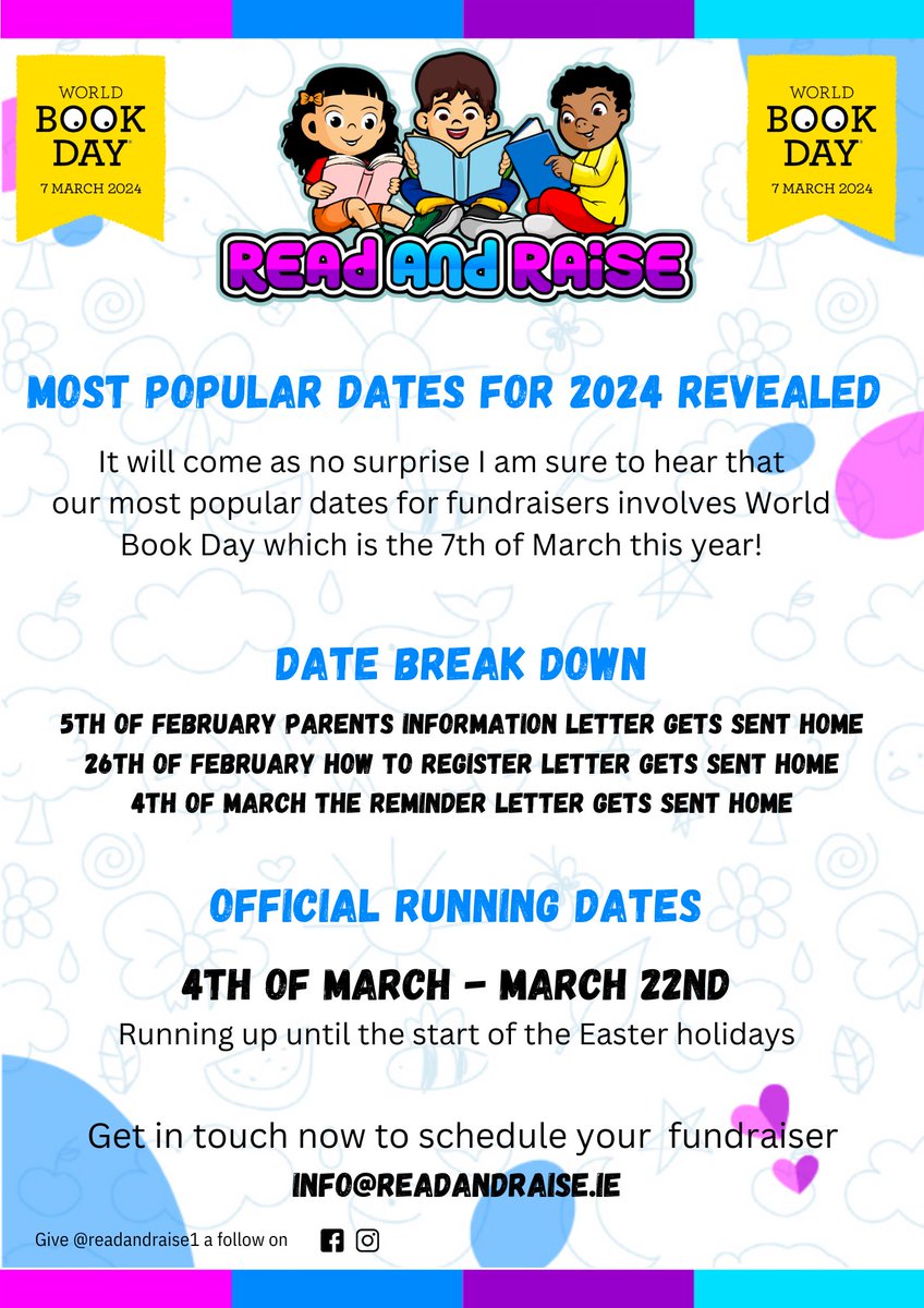 📣OUR MOST POPULAR DATES📣

It will come as no surprise that the most popular fundraising dates on our site ties in with World Book Day on the 7th of March 

#schoolfundraiser #schoolfundraising #schoolfundraisingideas