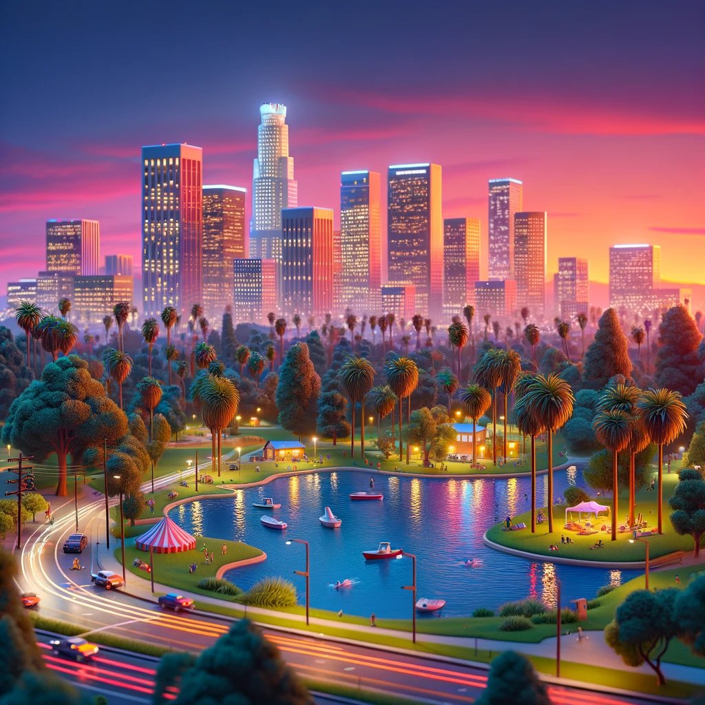 Sunset in Los Angeles, California.