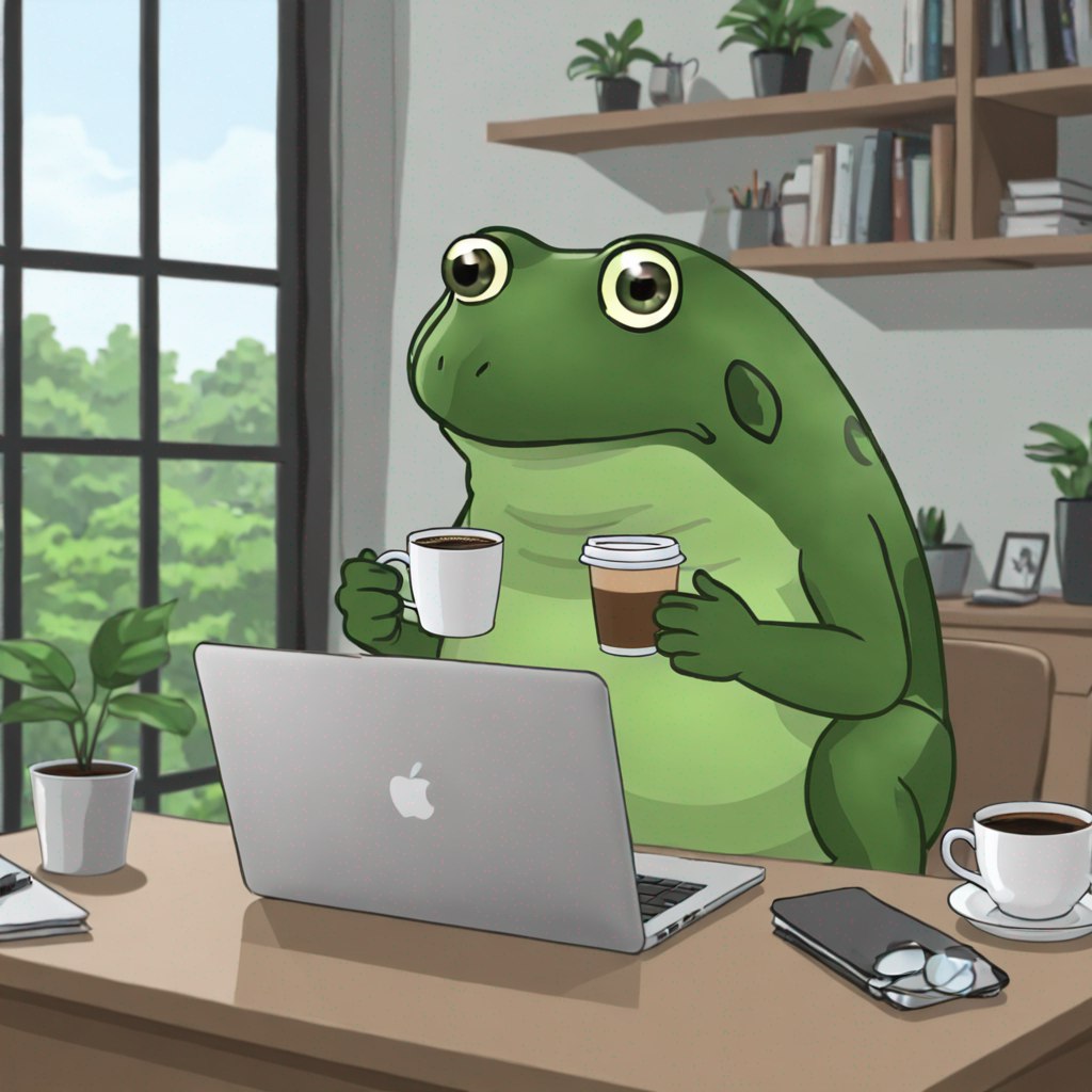 FrogeSolana's tweet photo. Froge, eyes glued to computer, sees bullish chart and feels optimistic! 🐸💻📈

#FROGE #SOL https://t.co/NNAw59R4lk