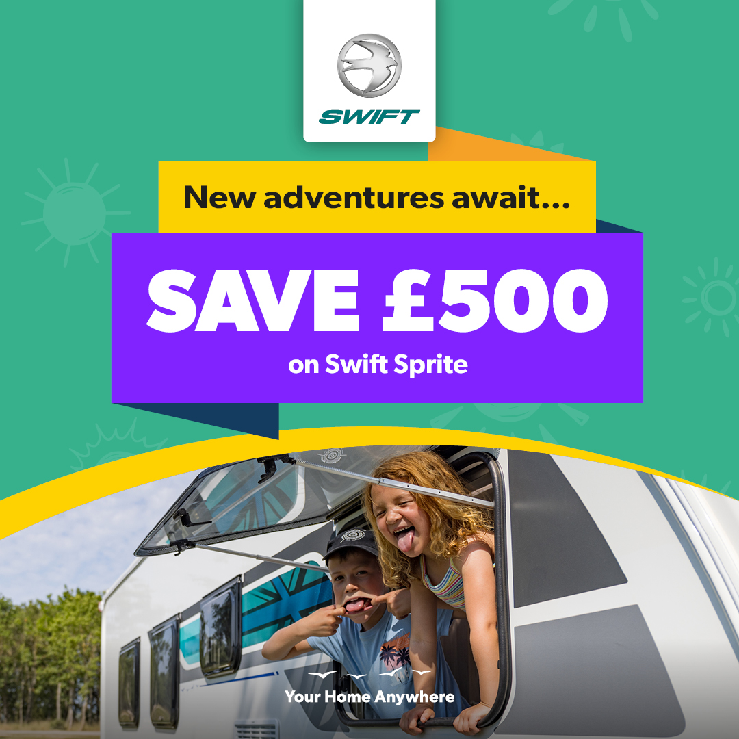 ThreewaysM's tweet photo. Come and view our #swiftcaravans on site prior to the February show - and bag a £500 early bird discount on any New #swiftsprite caravans in stock https://t.co/VKacYdqD8f