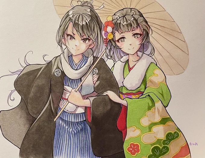 #こんな時だから取り敢えず仲良しな画像を貼れつい先日の絵ですが…熊野丸と山汐丸で夫婦丸…でした 