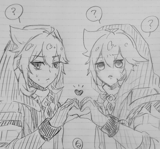よくわからんままに手で♡を作るように言われたれざーずの図🐺🫶🐺