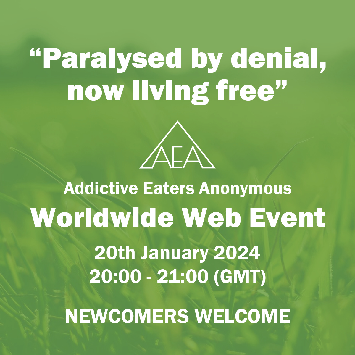 AEA12steps's tweet photo. AEA web events are held on the third Saturday of each month, 20:00 - 21:00 GMT. https://t.co/p974a8UVnK