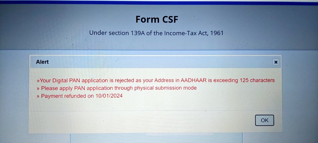 Spar_Consulting's tweet photo. Heights of stupidity.
Why would my PAN application get rejected beacuse my Home address is longer ?? 😵‍💫

@UTIPANServices - please get this sorted. This is really irritating after filing the entire form. https://t.co/tCWGRjMKZE