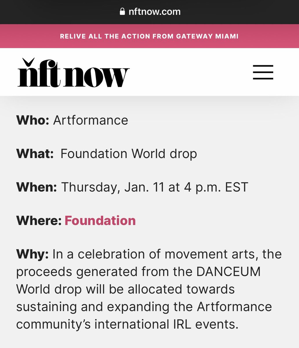 On behalf of the entire team at @Artformance, a massive thank you to <a href="/nftnow/">nft now</a> for featuring us – it really means a lot to the community!

DANCEUM World, exclusively on @Foundation 🌐
Starting January 11th, 2024

#artformance #digitalart #danceNFT #danceum #etart #danceNFTs