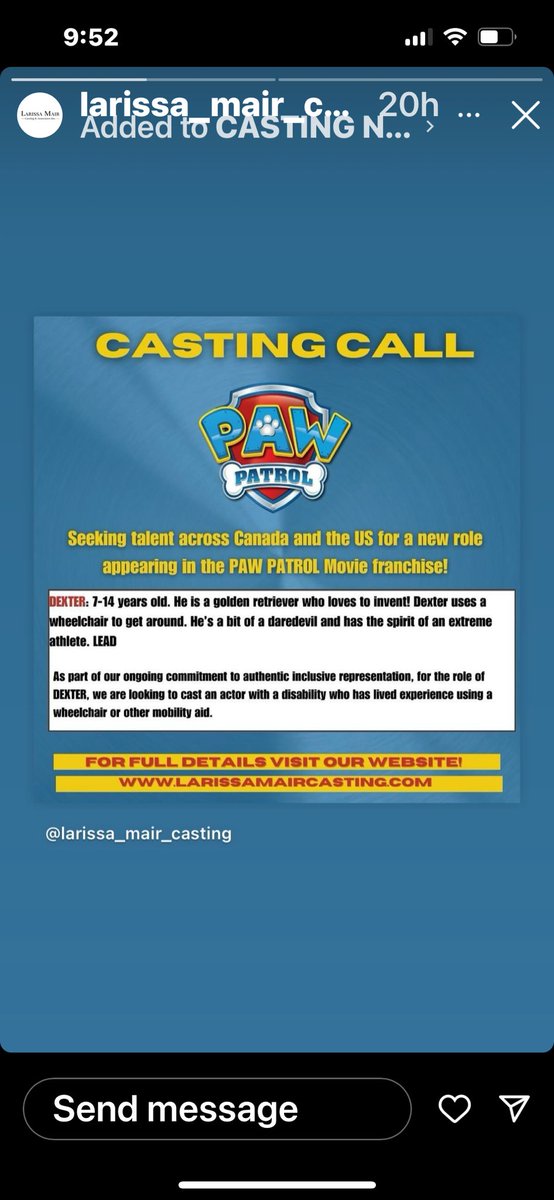 Sharing to spread the word! 

*I AM NOT ASSOCIATED - REACH OUT TO LARISSA MAIR CASTING ONLY.*