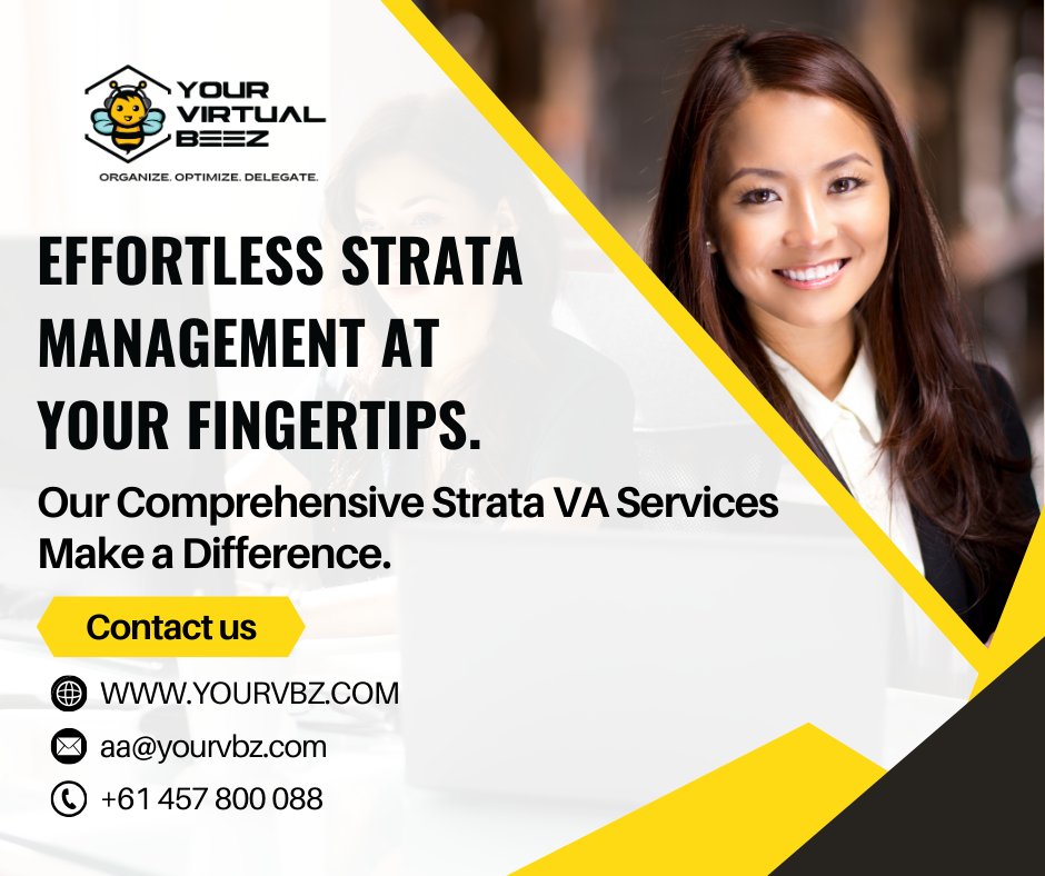 yourvirtualbeez's tweet image. Simplify strata management with ease! Experience the difference with our comprehensive Strata VA services—effortless solutions at your fingertips.

You may contact us here:
📱 +61 457 800 088
For more information: yourvbz.com

#yvb #outsourcing
