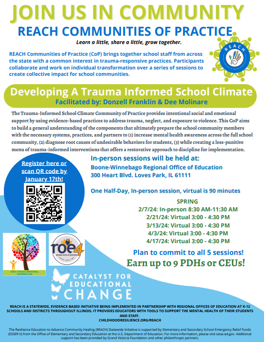 Ready to improve/develop your trauma-informed school climate? Join the Area 2 SEL Hub in our upcoming regional Community of Practice to help understand how to address trauma, neglect, and exposure to violence by using evidence-based practices: bit.ly/springcop020723