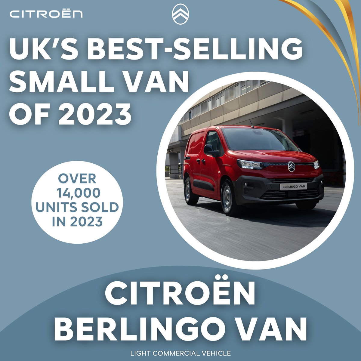 It's official🎉 Citroën Berlingo Van was the UK's best-selling Small Van in 2023!🏆 🎊Over 14,050 Berlingo Vans were sold in 2023 👏#Citroën LCV sales saw a year-on year increase of 38% in 2023 Discover the New LCV Range: citroen.co.uk/utility-range.…