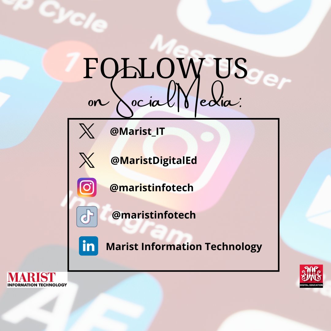 Marist_IT's tweet photo. New and Returning @Marist Community members! Connect with us on Social Media - for tips, tricks, and helpful information related to technology and some fun facts as well! https://t.co/DMSrXk0HlF