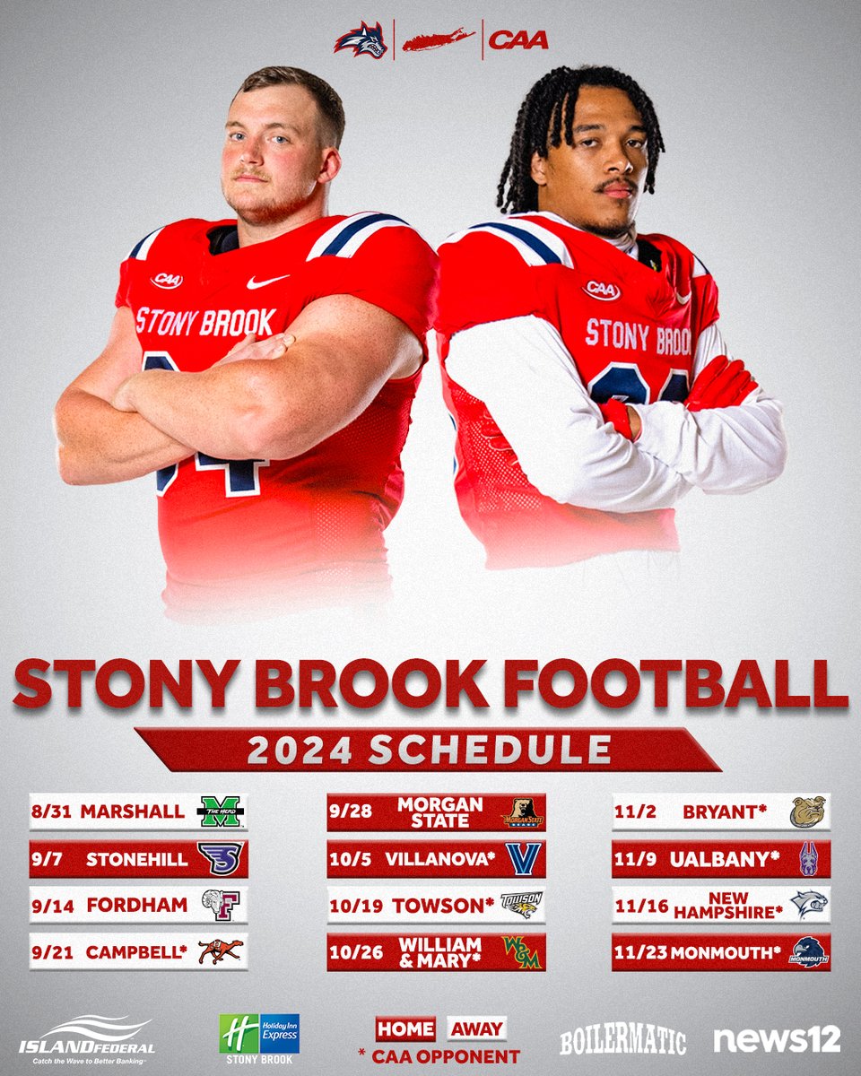 𝐍𝐄𝐗𝐓 𝐂𝐇𝐀𝐏𝐓𝐄𝐑: 𝐓𝐇𝐄 𝟐𝟎𝟐𝟒 𝐒𝐂𝐇𝐄𝐃𝐔𝐋𝐄 📆 Stony Brook has 12 games total and six matchups at LaValle Stadium for the 2024 season! 📰 bit.ly/41WUKlh 🌊🐺 x #As1 x #CAAFB