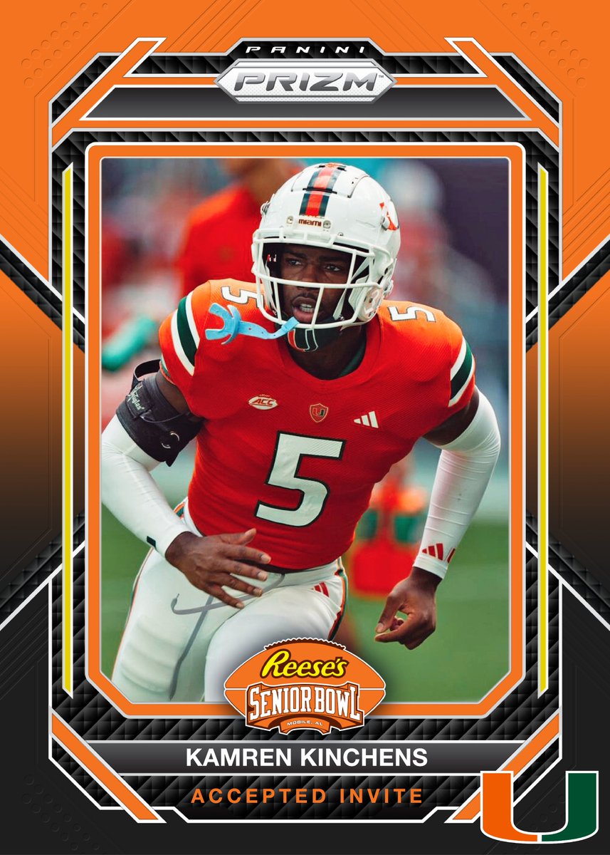 OFFICIAL! DB Kamren Kinchens @KKinchens5 from @CanesFootball has accepted his invitation to the 2024 Reese's Senior Bowl! #ItsAllAboutTheU #GoCanes #TheDraftStartsInMOBILE™️ @JimNagy_SB @PaniniAmerica #RatedRookie