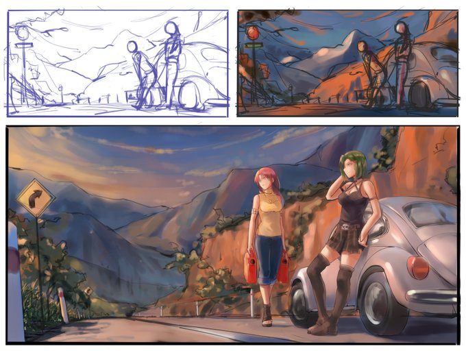 [Commission Work / 依頼]A scenery commission work that I've been working on recently. Figured that I share the progress over here.#Commission #sketchart #イラスト依頼 #落書きギルド 