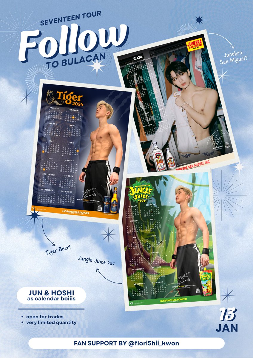 Hoshi and Jun fan support! Will randomly give out A4 calendars to horangdans, huihuis, and carats on D1 🥹🥹🥹