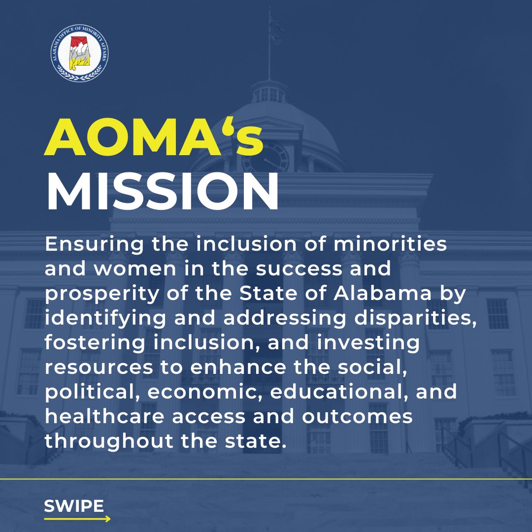 Alabama_OMA's tweet photo. Empowering progress in Alabama by championing inclusion for minorities and women.

We're dedicated to addressing disparities, fostering inclusivity, and investing resources for enhanced social, political, economic, educational, and healthcare access and outcomes across AL. 🌐✨ https://t.co/RwE3GDwkLC