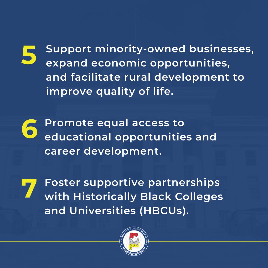 Alabama_OMA's tweet photo. Empowering progress in Alabama by championing inclusion for minorities and women.

We're dedicated to addressing disparities, fostering inclusivity, and investing resources for enhanced social, political, economic, educational, and healthcare access and outcomes across AL. 🌐✨ https://t.co/RwE3GDwkLC