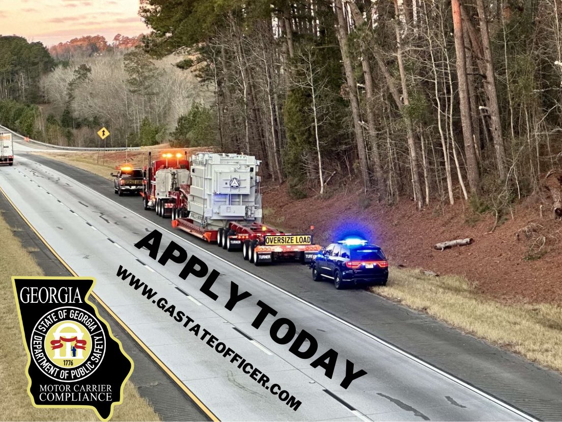The road to becoming a State Officer is wide open! Go ahead and join this exciting ride.

Apply Today at GATSTATEOFFICER.com

#police #newyear #2024 #wideload #gamccd #gadps #policecar #durango #cmv #bigtruck #truckerlifestyle