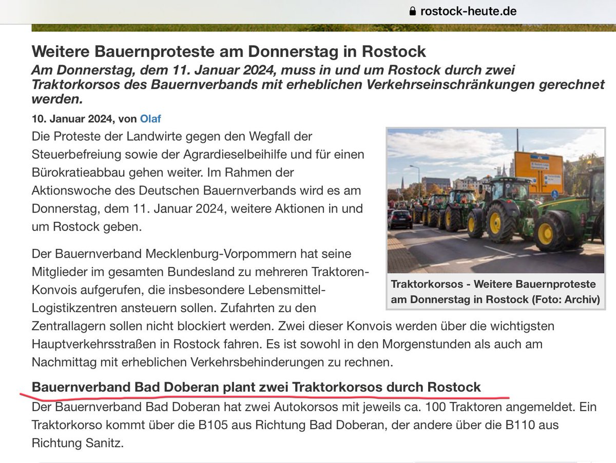 In #Rostock wollen die Bauern aus #BadDoberan mit ihren Treckern am 11.01.24 durch die City und auf der meistbefahrenen Straße fahren.

Liebe Bauern, ich würde an eurer Stelle lieber außen herum fahren. 😬

Oder geht einfach mal zu Fuß 🚶🏼‍♂️
#hro1101