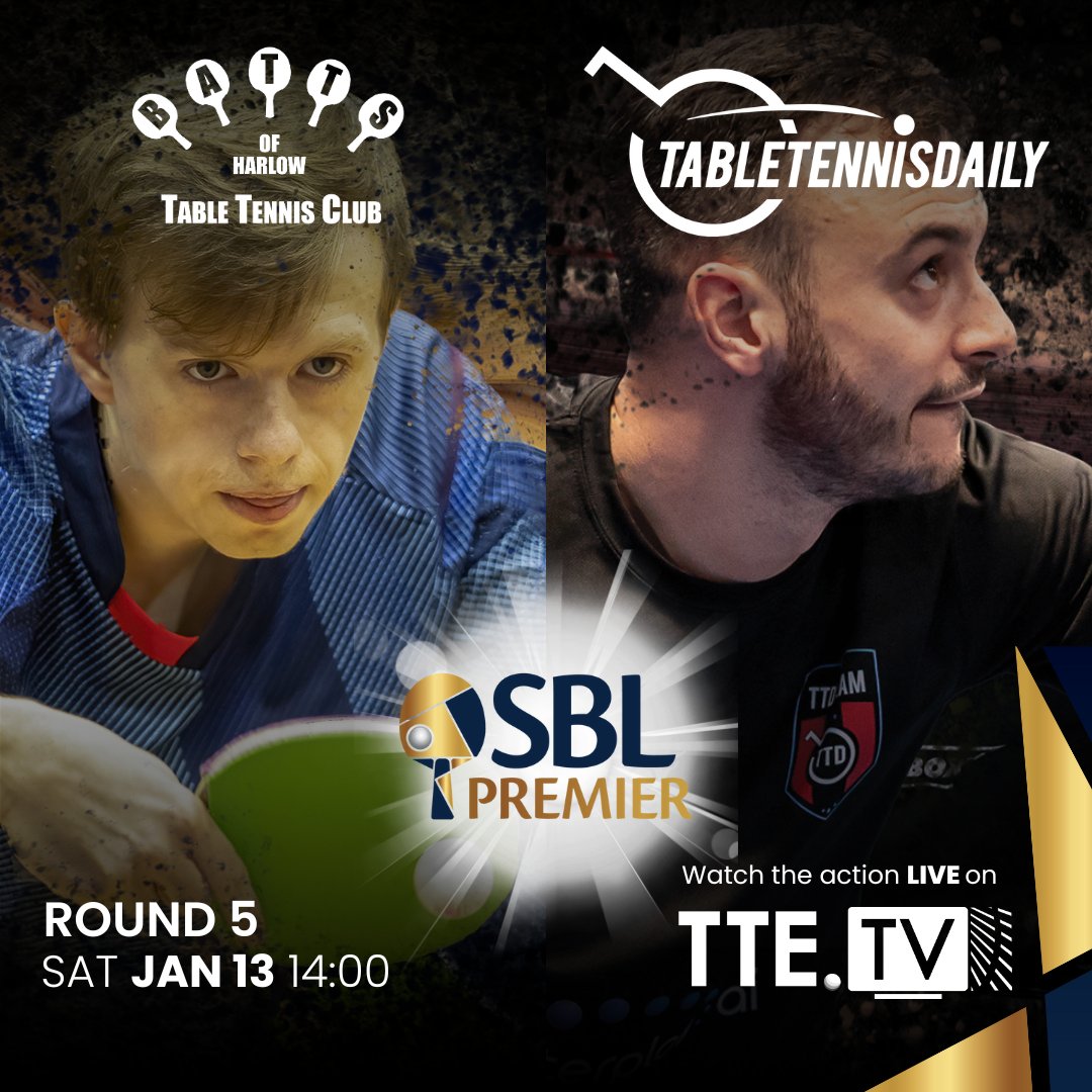 TableTennisENG's tweet photo. The next of the #SBLPrem action this weekend has @battsharlow return home as they take on @TweeTTDaily 🏓

Who's going to come out on top in this matchup? Tune into https://t.co/Xgo6eN1v6V this Saturday at 2pm to find out...

#tabletennis https://t.co/3zYfOax1rM