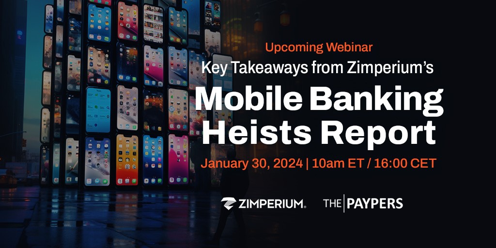 Zimperium's tweet photo. To secure #MobileBankingApps, the more you know about the threats &amp; how they’re evolving, the better. That’s why you don’t want to miss our webinar Jan 30 hosted by @ThePaypers w/ @Kris_kv @chiconara exploring takeaways from our Mobile Banking Heist Report https://t.co/5zhj2dtJTM https://t.co/Qd1pqTV1Es