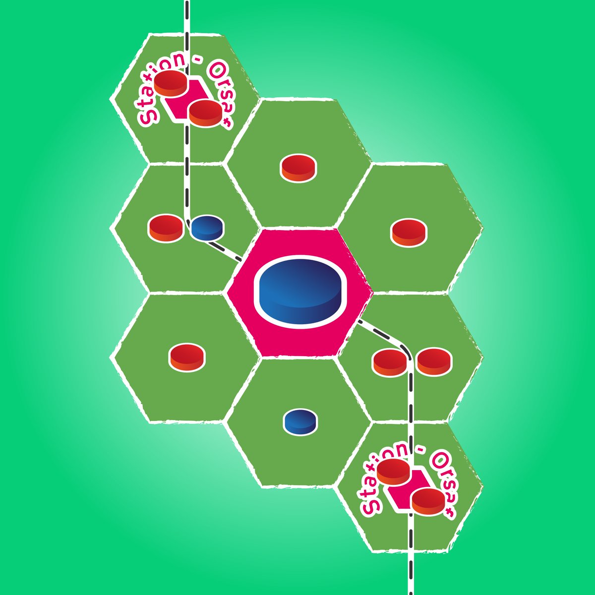 Kill Base: if you have 3 pawns which can reach an opponent's base (using any type of movement) you can use this Full-Turn Action to kill the base in question. This blue base doesn't stand a chance!