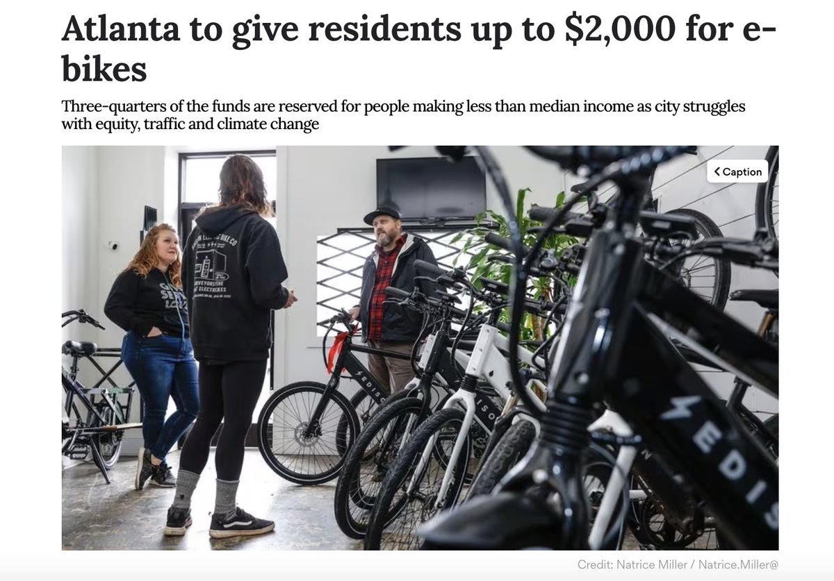 DavidZipper's tweet photo. Atlanta is the latest US city to offer e-bike rebates. 

Upcoming program:
🔹 Low-income residents instantly get $1,500 off an e-bike or $2,000 off an e-cargo bike
🔹 Other residents can get $500/$1,000 rebates (but not many available)

https://t.co/FGUeNB1o53 https://t.co/ED2oFsQjcc