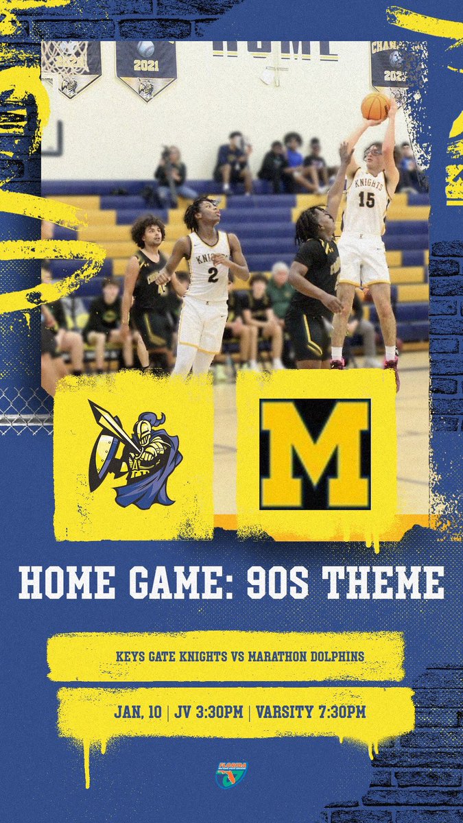 KeysGateMBB's tweet photo. GAMEDAY VIBES ARE IN THE AIR 🔥 Your Knights host the Dolphins in a district battle that’s sure to be electric😤 Show up and show out in your best 90s fit to rock the house💯
5$ entry at the door, students get in free with ID
#SecureTheGate
#UknightedWeStand⚔️
#KeysGateNation https://t.co/OOn0sUt3wF