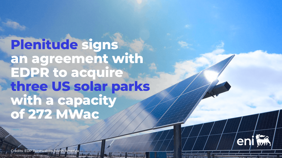 eni (@eni) on Twitter photo Joining forces with <a href="/EdpRenewables/">EDP Renewables</a>, we have secured key solar assets, accelerating our strategic growth within the US energy sector and contributing to our goal of reaching 7 GW of installed capacity from renewables worldwide by 2026. #Plenitude 👉 bit.ly/4aO6c6S Joining forces with <a href="/EdpRenewables/">EDP Renewables</a>, we have secured key solar assets, accelerating our strategic growth within the US energy sector and contributing to our goal of reaching 7 GW of installed capacity from renewables worldwide by 2026. #Plenitude 👉 bit.ly/4aO6c6S