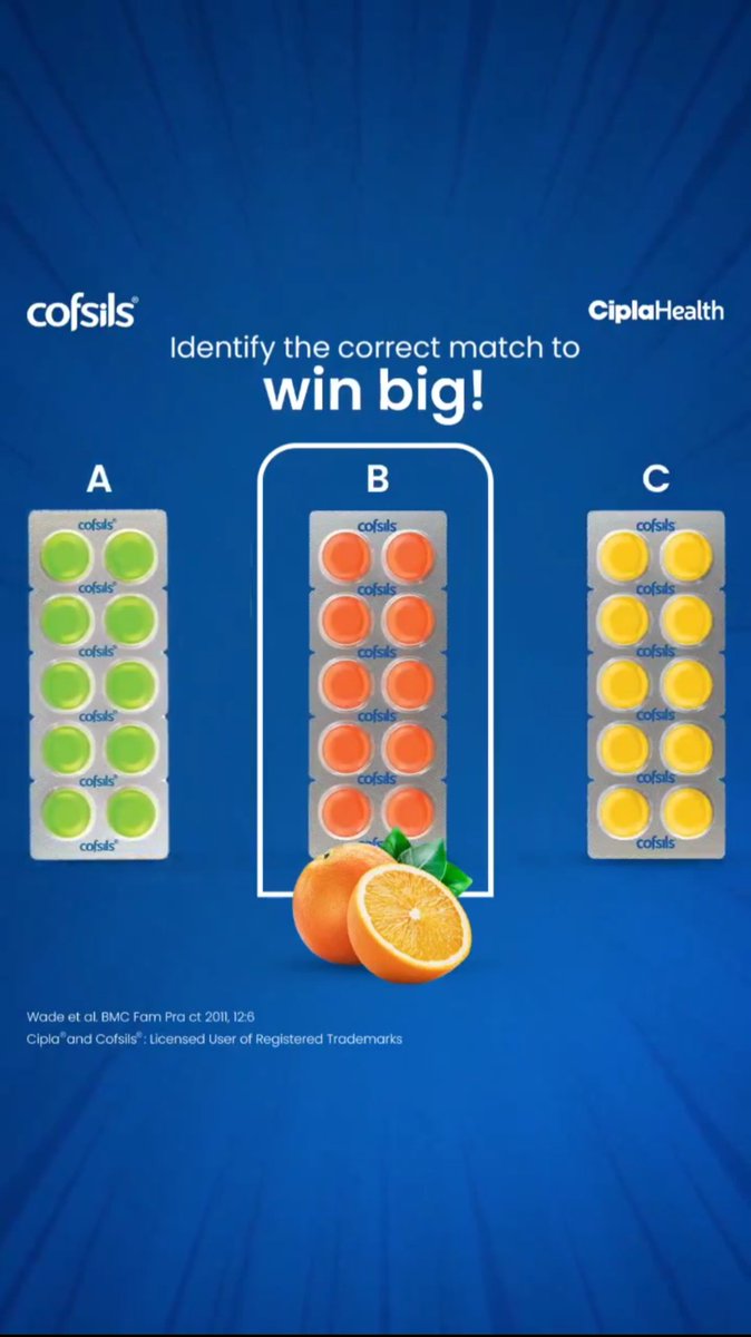 @cofsils Answer - B ( Orange Flavour ) is correct match

Here's my perfect screenshot📸🎯😍

#contest #contestalert #contestalertindia #winbig #amazingprizes #Prizes #Cofsils #Cipla #QuickRelief #SoreThroat #Orange #LemonHoney #GingerLemon #FreshMint
@27_vins @NeePareek @Deepika48103375