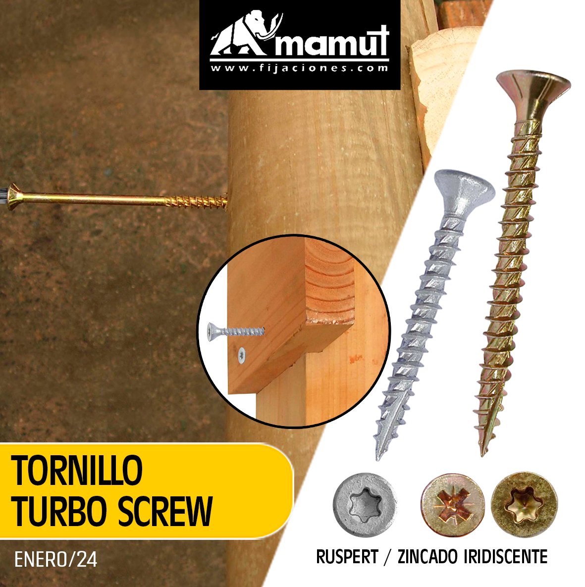 El tornillo Turbo Screw está diseñado para usar en todo tipo de maderas macizas y estructurales.
Visítanos en fijaciones.com, mamutstore.com, consultas al correo contacto@mamut.cl #tornillo #turbo #turboscrew #madera #OSB #SIP #ruspert #zincado #FijacionesMamut