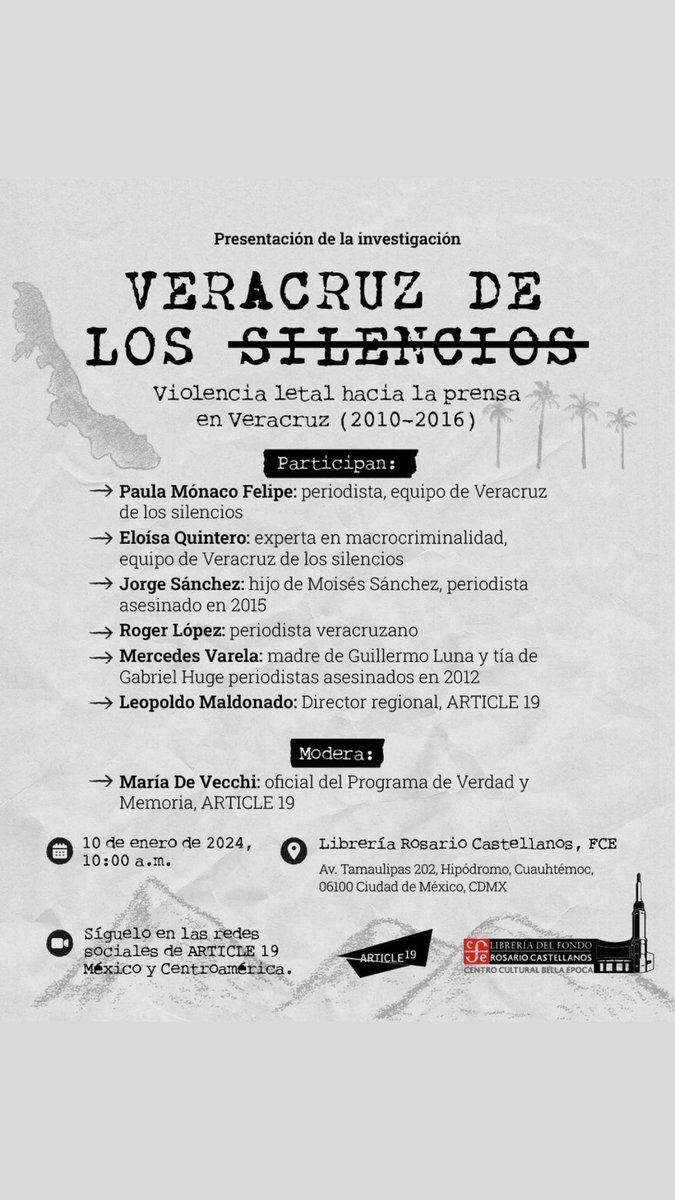 monacofelipe's tweet photo. Ya mero! Láncense a la Rosario Castellanos del @FCEMexico, aquí nos vemos! Y si no pueden venir, en las redes de @article19mex transmisión en vivo. https://t.co/jrSmCwqe3Z