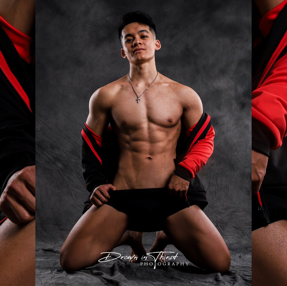 運動外套本就遮不住他身材線條，拉鍊慢慢拉開後，露出沁著汗水的腹肌，整齊方正的胸肌，線條分明的肌肉隨著呼吸不斷地起伏…

More photos at: 
instagram.com/drowninthirst