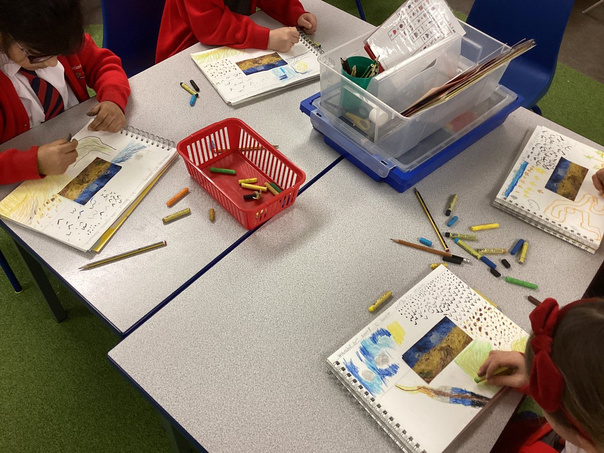 BollinPrim2G's tweet photo. Vincent Van Gogh’s Wheatfield with Crows was the focus of our art lesson this afternoon. https://t.co/sFt4HNiIWp