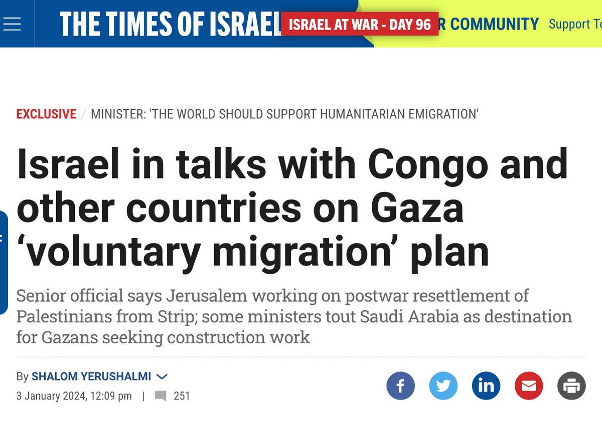 AlanRMacLeod's tweet photo. Israel is trying to force the people of Gaza to move to the middle of Africa, and its media is still calling it a "voluntary migration" 🙃 https://t.co/vfPui3d5dr