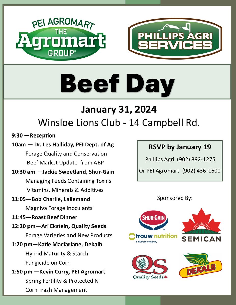 We are hosting 2 Information Days for both Dairy &amp; Beef clients. If you are interested in attending, please RSVP by Jan.19