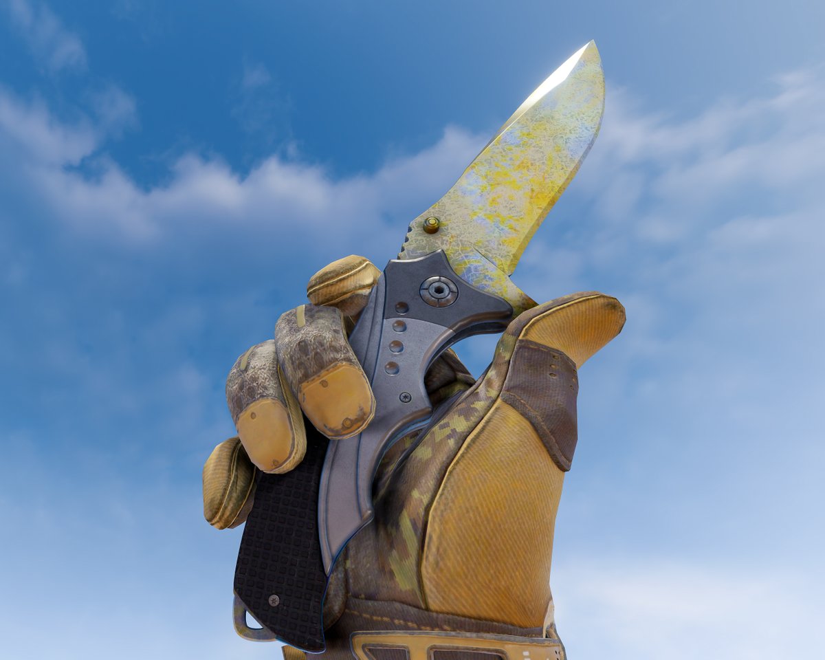 dumbpaws's tweet photo. Got bored of my old combo so here's my new one,

💛★ Nomad Knife | Case Hardened Gold Gem FT
💛★ Sport Gloves | Arid (BS 0.52)

 Screenshots by the best @quakiiiii ♥️ https://t.co/WXMzCaLLN4