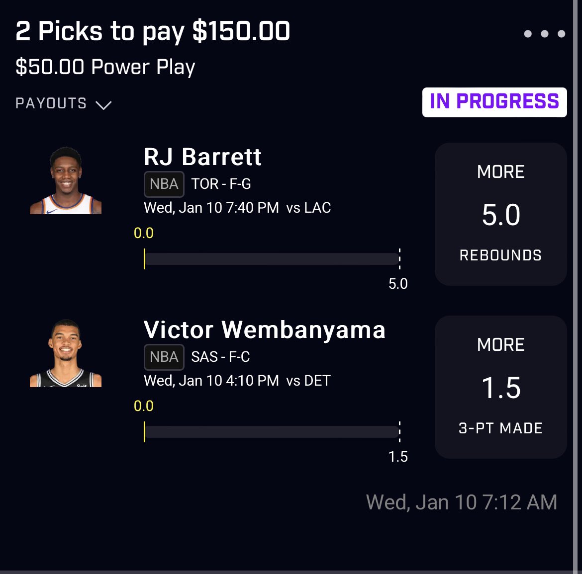 SrirachaMods's tweet photo. $50 on this 

Balance $750 

Had to take a day off to get back to the basics 

Let’s keep it running 🏃 

#PrizePicks https://t.co/AoQN2hP2wH