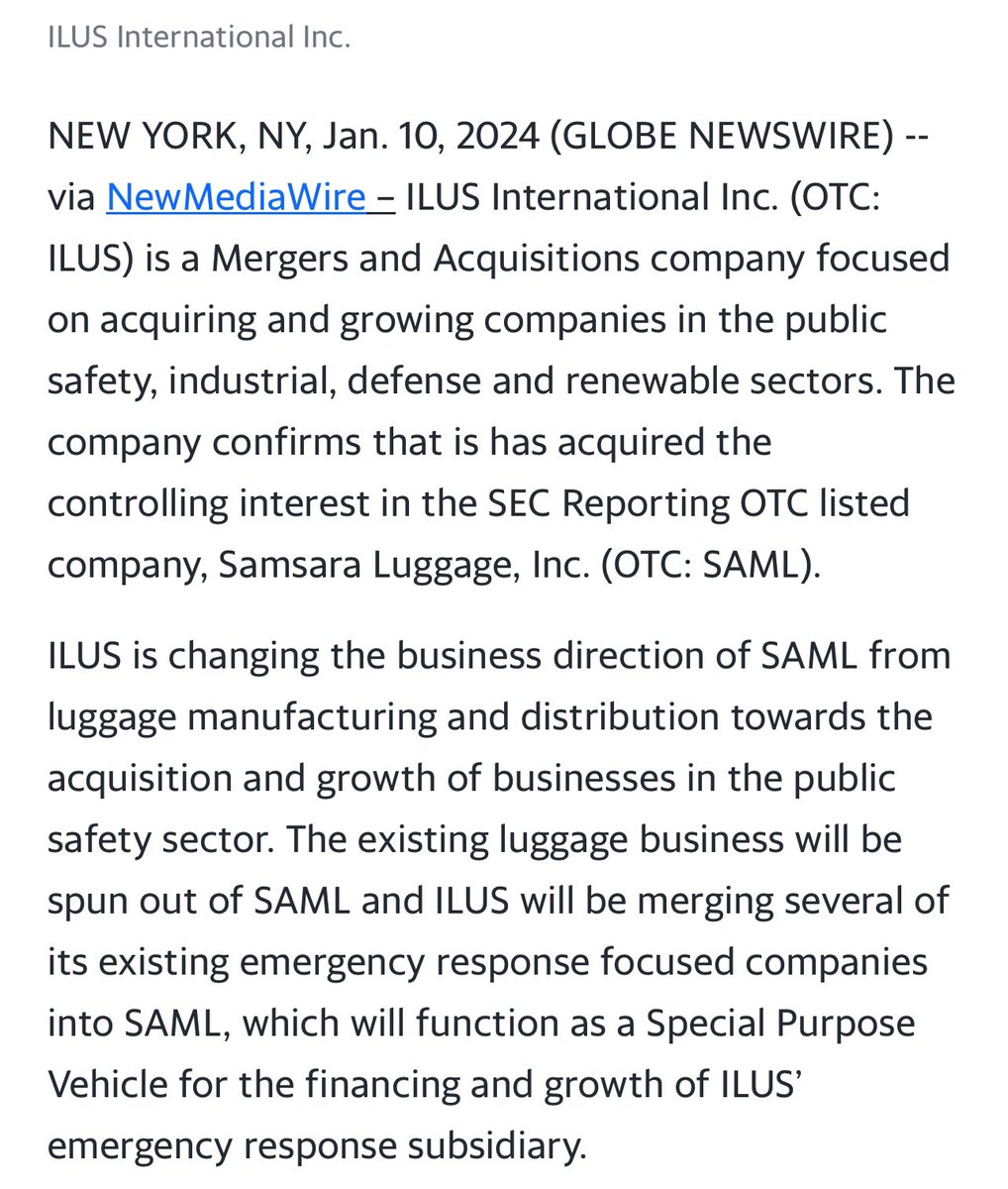 PiRickers's tweet photo. Here is the $ILUS $SAML @ERT_ILUS PR so you can read without clicking the link. You’re Welcome! https://t.co/Ix1opccCtX