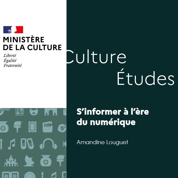 « S’informer à l’ère du numérique » : les habitudes de consommation des médias chez les Français 

Étude du Département des études de la prospective, des statistiques et de la documentation <a href="/MinistereCC/">Ministère de la Culture 🇫🇷</a>   
⤵️ culture.gouv.fr/Thematiques/Et…
Décryptage A. Louguet🔑 culture.gouv.fr/Actualites/Une…