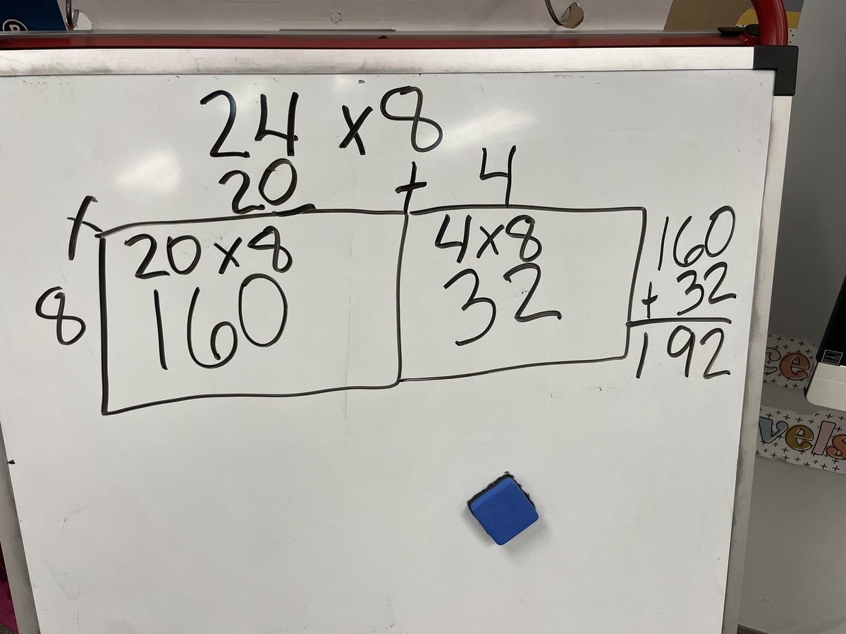 I ❤️ seeing the CRA model in action! This teacher had students use base ten blocks to create an area model, then had them draw the base ten blocks in the area model, and finally she modeled just using numbers.  Such a great way to teach the area model! #hayeshawks