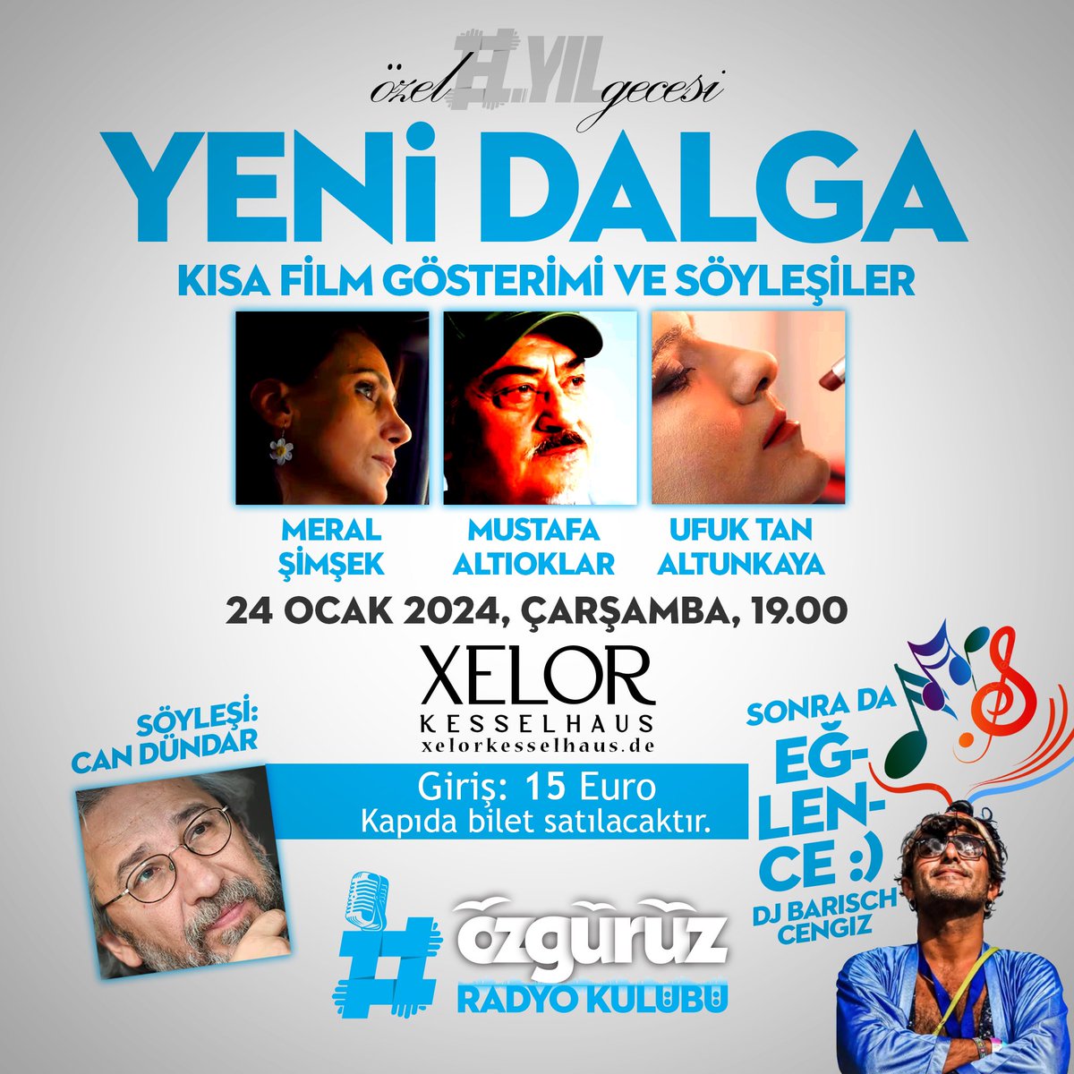 Berlin’in “Yeni Dalga” göçmenleri, #ÖZGÜRÜZ’ün 8. yaşgününde buluşuyor.
Son yıllarda Almanya’ya göçen 3 sanatçı,🎭
3 kısa film,🎬
3 söyleşi🎤
ve DJ Barısch Cengiz’le 
💃🕺💃🕺
Berlin’deki dostları #ÖZGÜRÜZ’ün yaşgününe bekliyoruz.🎂
Biletler satışta:👇
eventbrite.de/e/yeni-dalga-t…