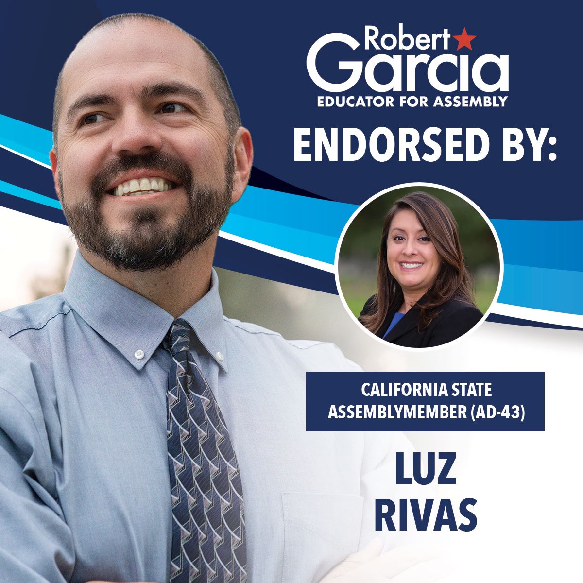 🚨 <a href="/LuzRivas/">Luz Rivas</a> has endorsed Robert Garcia for Assembly District 50 🚨 

Excited to receive the support of a labor champion.

To learn more about Robert and for a full list of endorsements, visit robertgarcia4ca.com 

#teamgarcia #ad50 #stateassembly