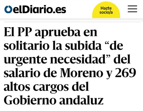 JulenBollain's tweet image. Que no pase inadvertido que hoy el PP ha aprobado subir un 18,8% el salario de Moreno Bonilla y un 15% de media para 269 cargos puestos a dedo.

Lo han aprobado mediante decreto ley, alegando la “extraordinaria y urgente necesidad”.

La urgencia de cobrar 16.000€ más.