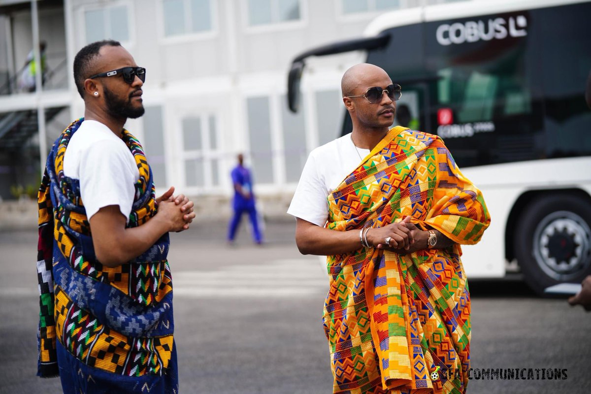 🛬 Touched down in Cote d'Ivoire, wrapped in our lively 'Kente' garments! 😎

Proudly representing Ghana! 🇬🇭❤️

#BlackStars | #AFCON2023