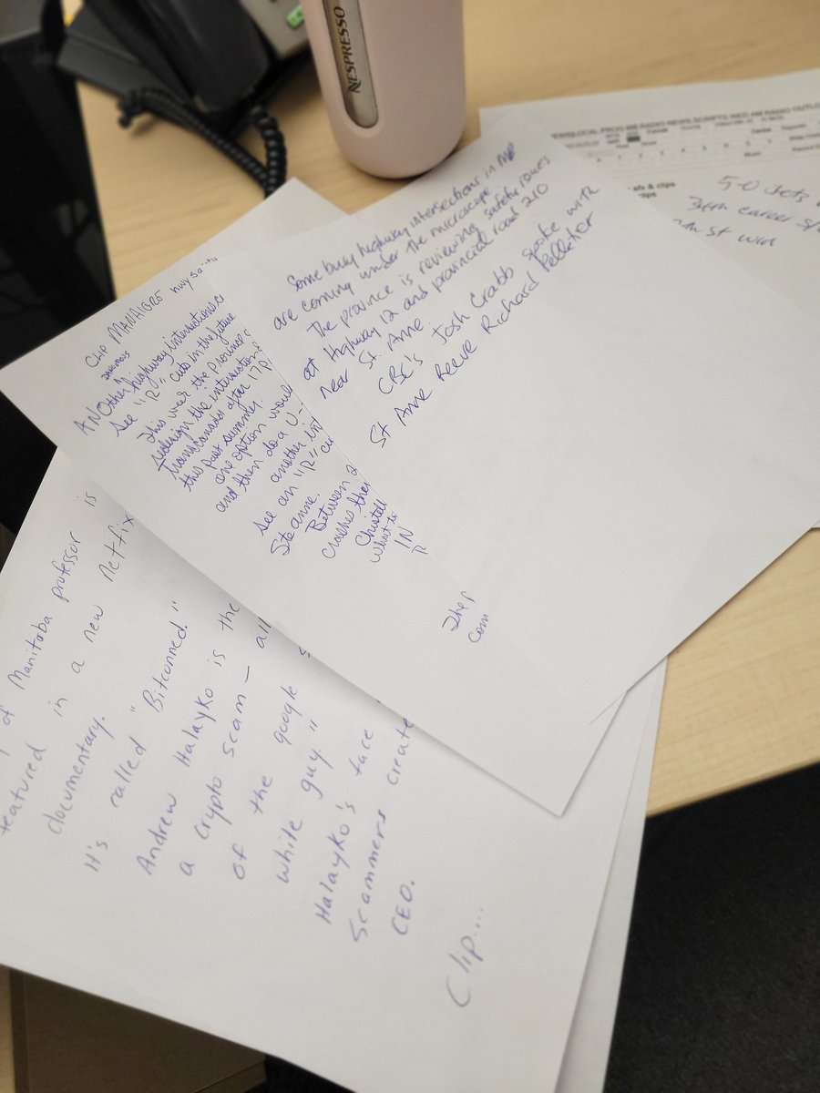 HeatherWellsCBC's tweet image. CBC Manitoba Radio News comes to you with trusty pen and paper this morning. Not an easy read... #networktroubles #cbcmb