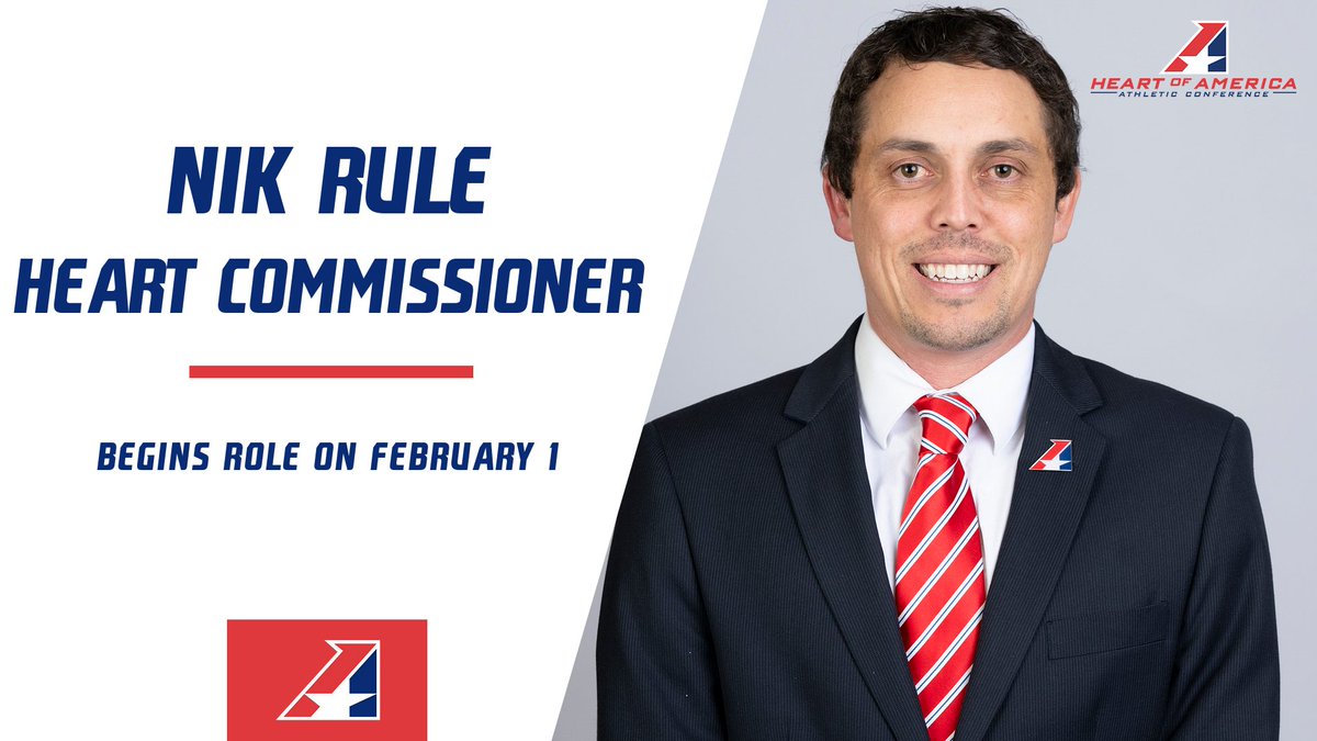 TheHeartConf's tweet photo. The Heart proudly announces the hiring of @NikRule as the new Conference Commissioner!

Rule will begin his tenure on February 1! @NAIA 

Story:
https://t.co/UJwPMh0xz2 https://t.co/pYTTWQeylI